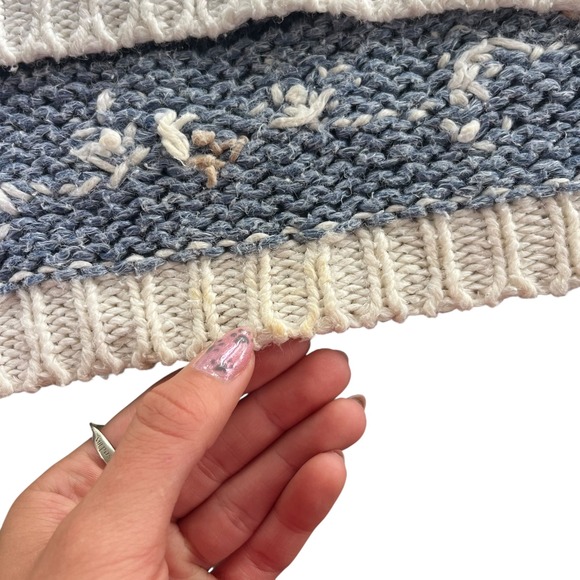 Spice of Life Vintage Med Blue Beige Patchwork Granny Square Sweater Cottagecore - Picture 14 of 16